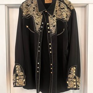 Scully Black Shirt with Gold Embroidery